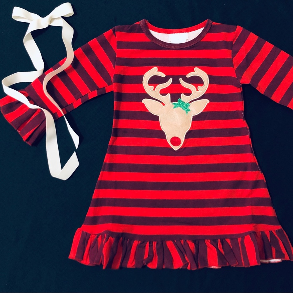 Christmas Reindeer Ruffle Dress